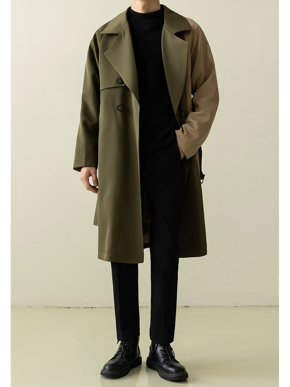 Fancy style Loose Patchwork Mid Length Long Length Trench Coat Outwear Clothing Trendy Overcoat