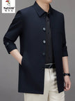 New Arrival Mid Length Long Length Trench Coat Men's Business Casual Shirt Collar Jacket Dad Coat Outwear