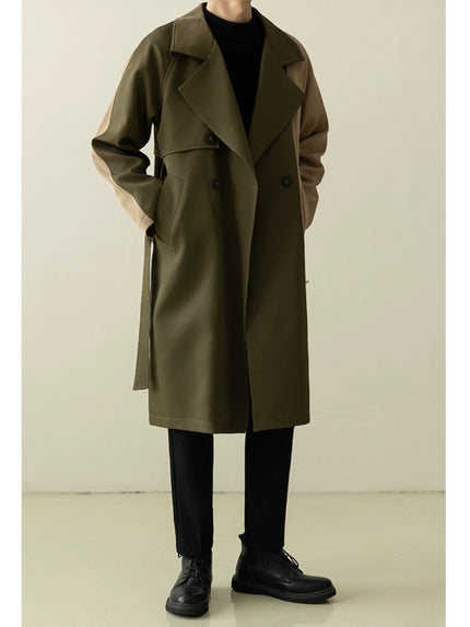 Fancy style Loose Patchwork Mid Length Long Length Trench Coat Outwear Clothing Trendy Overcoat