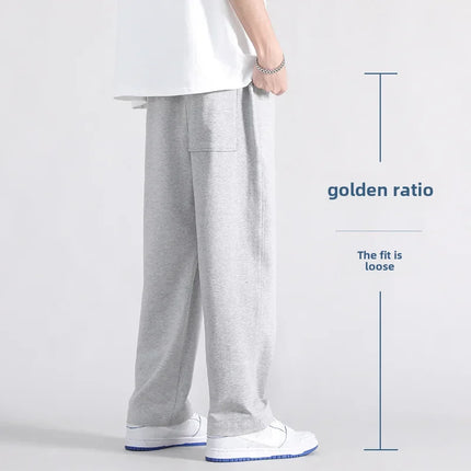 Trousers Men's Loose Fit Sweatpants Wide Leg Straight Pants Grey Colour Seasonal Pants