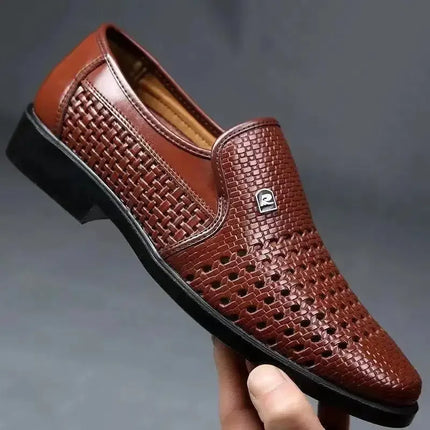 Leather Shoes Men's Business Hollow Holes Soft Bottom Men's Sandals Formal Wear Breathable Office Dress Shoes for Men